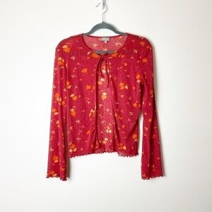 NAFNAF • Women’s Y2K Floral Printed Tie Blouse Size Large